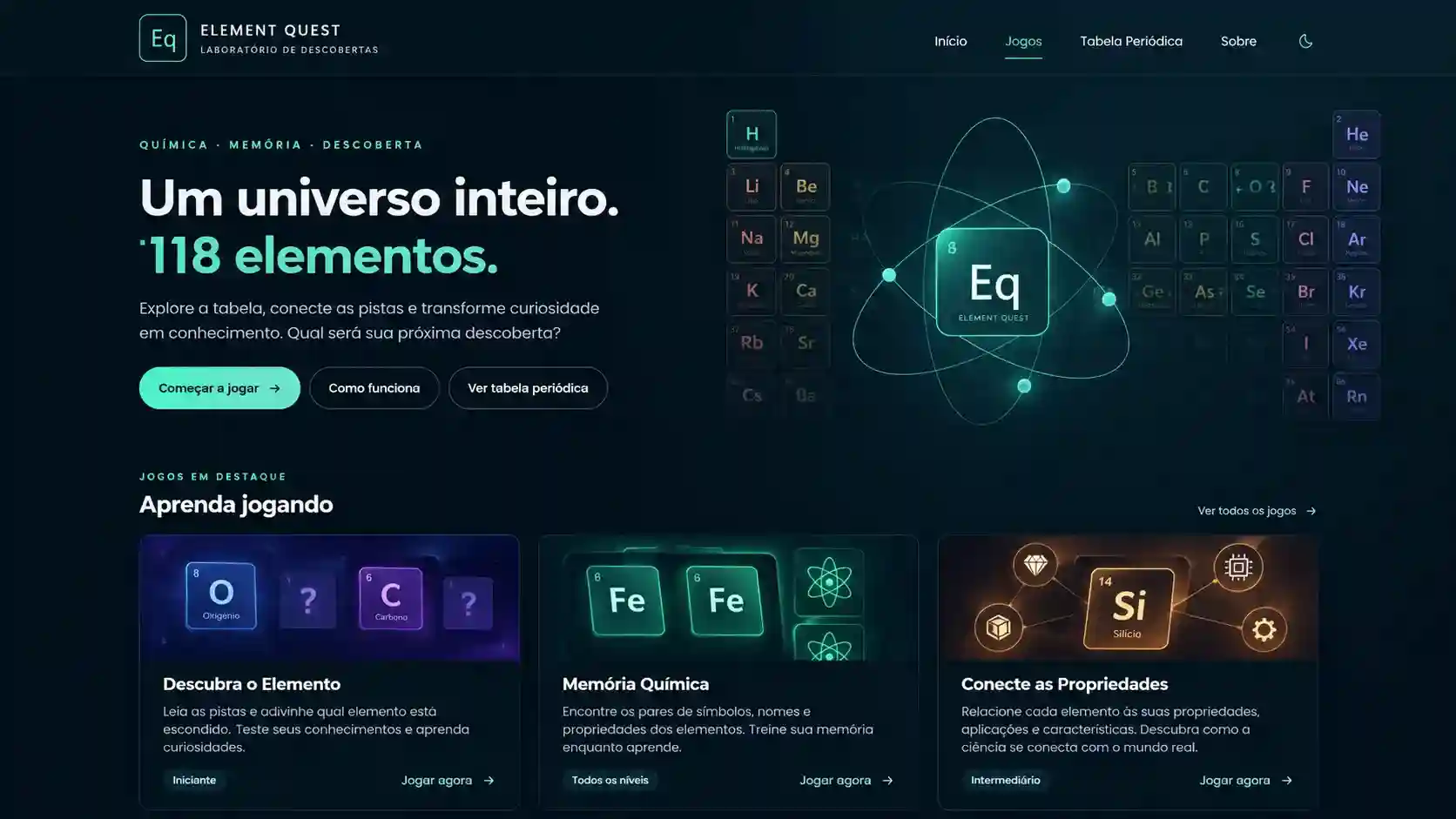 Capa do jogo Element Quest, sobre a tabela periódica